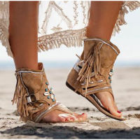 Womens Retro Sandals Gladiator Ladies Clip Toe Vintage Boots Casual Tassel Rome Fashion Summer Woman Shoes Female 2020 New