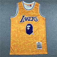 เสื้อกีฬาแขนกุด ลายทีม BKB NBA Jersey Los Angeles Lakers Bape No.93 สีเหลือง สไตล์คลาสสิก พลัสไซซ์