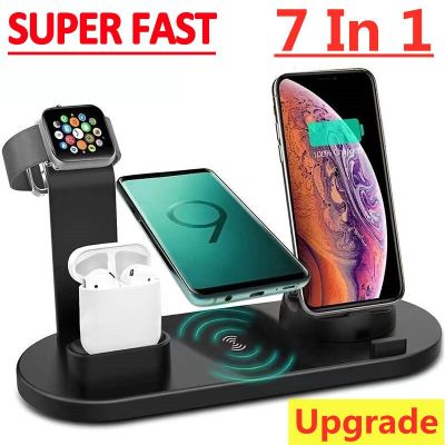 7 in 1 Wireless Charger Stand Pad For iPhone 14 13 12 11 Apple Watch Airpods Pro iWatch 8 7 6 Fast Charging Dock Station