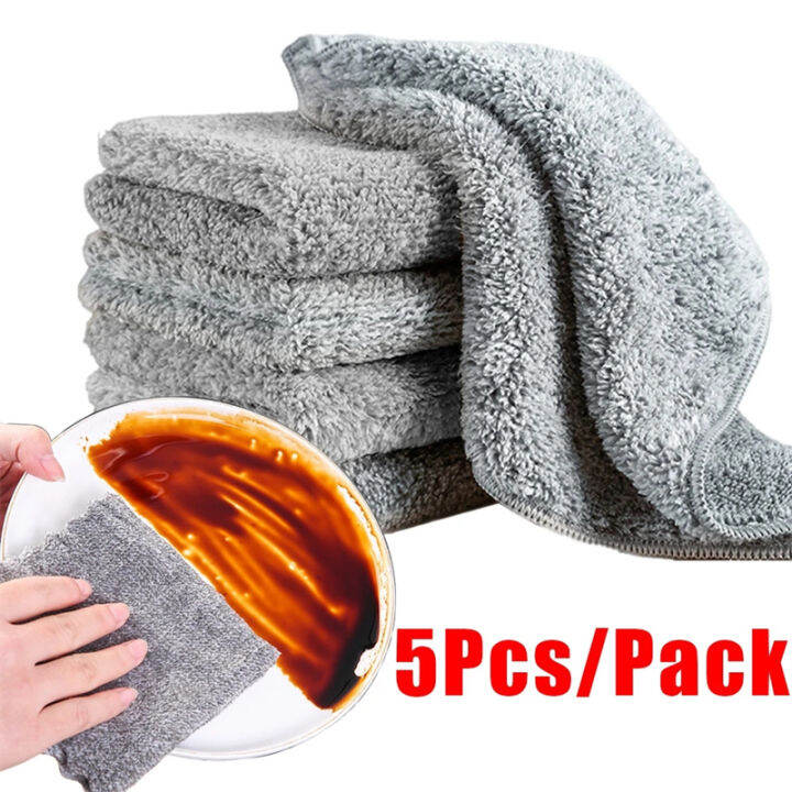 5Pcs Microfiber Cleaning Cloth Absorbent Kitchen Dish Cloth Nonstick