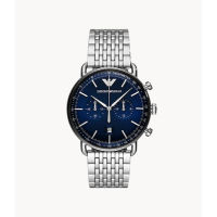 Emporio Armani  นาฬิกาข้อมือผู้ชาย Aviator Chronograph Quartz Blue Dial Silver รุ่น AR11238