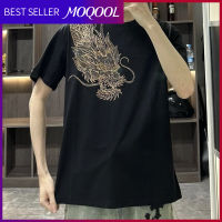 MOQOOL เสื้อยืดพิมพ์ลายแขนสั้นสะพายไหล่มังกรเสื้อยืดครึ่งแขนวิญญาณเด็กผู้ชาย