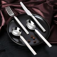 Western Dinnerware Set Square Handle Thicken and Deepen Travel Cutlery Kitchen Durable Reusable Utensils with Spoon Fork Knife Flatware Sets