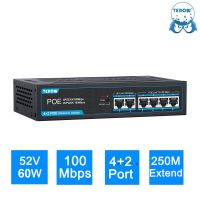 TEROW อุปกรณ์ส่งกระแสไฟฟ้า4 POE + 2 Uplink เครือข่ายอีเทอร์เน็ตความเร็ว100Mbps 250M VLAN Isolation Series Power Connect สำหรับ J72 AP กล้อง IP/ไร้สาย