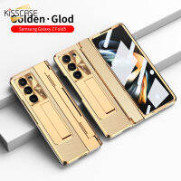 Kisscase เคสโทรศัพท์บานพับหนังสุดหรูสำหรับ Samsung Galaxy Z Fold 5เคสในตัวที่มองไม่เห็นกรอบและป้องกันฟิล์มเลนส์สำหรับ Samsung Z พับ3พับ4 Fold5พร้อมฟิล์มป้องกันกระจกหน้าจอด้านหน้า