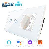 【DT】hot！ Bingoelec Wall 2 Gang 1 Way Wifi Glass Panel By Tuya