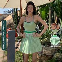 Female Anti-empty Tennis Yoga Dress Sexy Backless Sleeveless Skirt Sets Adjustable High Waist Badminton Active Wear