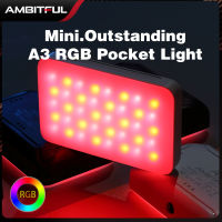 AMBITFUL A3 RGB Mini LED Light 2800K-6800K Dimmable Full Color พร้อม APP สำหรับโทรศัพท์ DSLR กล้อง Vlogging Live กลางแจ้ง Mini Led เติมแสงกระเป๋า