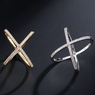 New Design X shape Cross Ring for Women 925 Sterling Silver Diamond Statement Infinite Ring with Micro Paved Trendy Jewelry