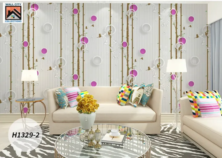H1329-2 White Butterfly Bird Purple Circle Stripe wallpaper 10meters X 45cm  for Living Room Home