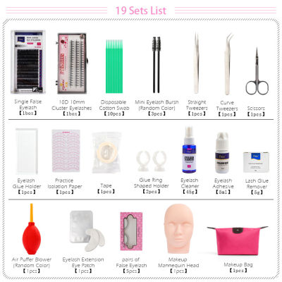 1214161922pcs False Eyelash Extension Training Kit Practice Model Head Tweezers Brush Grafting Eyelash Kit Makeup Tools
