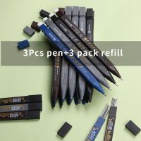 3 Sets Thick Flat Head 2.0mm Test Mechanical Pencil Drawing 2B Refills Writing Automatic With Eraser Office School Supplies