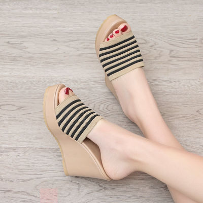 หญิงแฟชั่น Pee Toe Wedge รองเท้าแตะผู้หญิงส้นสูง Slip On Party รองเท้าแตะ