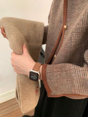 【Hot Sale】 Waffle suede leather strap suitable for trendy s78 generation apple iwatch654SE womens hundred