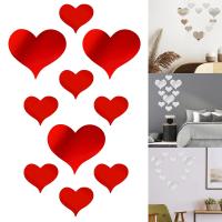 ZZOOI 10Pcs Love Heart Mirror Wall Stickers Acrylic 3D Art Wall Decals DIY Artistic Craft Wall Ornament Room Mural Home Wedding Decora