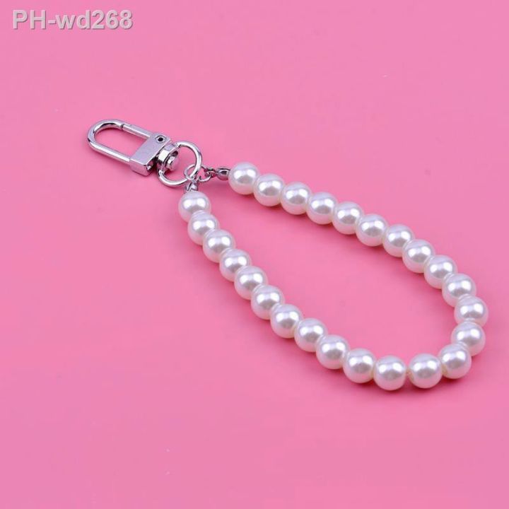 cute-simple-pearl-beads-colorful-bear-keychain-for-women-airpods-earphone-case-accessories-key-chain-on-bag-trinket-girl-gift