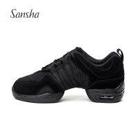 Sansha Unisex Dance Sneakers Leather Mesh Upper Thick PU Split-soles Black Pro Modern Dance Jazz Shoe Air Cushion Sole  P22LS