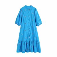 4786049 New European and American style womens embroidered dress ruffled puff sleeve long skirt 047860494