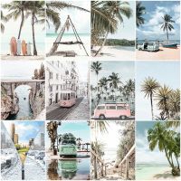 HUACAN 5D Diamond Painting Street Landscape Diamond Embroidery Kit Seaside Coconut Tree Mosaic Beach Cross Stitch Summer Decor