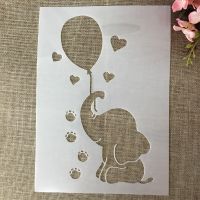 A4 29 ซม.Little Elephant บอลลูนกลอง DIY Layering Stencils ภาพวาดสมุดภาพสี Embossing อัลบั้มตกแต่งแม่แบบ-hsdgsda