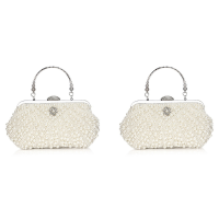 2X Women Pearl Clutch Bags Evening Bag Purse Handbag for Wedding Chain Bag for Dinner Party