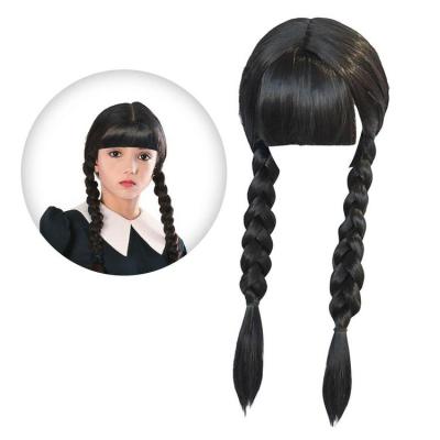 Movie Wednesday Cosplay Long Black Braids Wig Synthetic Long Black Hair With Bangs For Halloween Party Roleplay decent