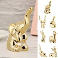 Cute Gold Color Ceramic Crafts Figurines Creative Animal Small Elephant Rabbit Miniature Figurine Desktop Ornaments Home Decor