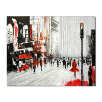 Barocco Hand Painted Abstract People Walking In the Street Oil Painting Handmade Red Canvas Painting Wall Art For Home Decor