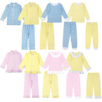 little boys Pyjamas Set girls Cotton plaid print Clothes Children Pants Set Sleepwear Set Kids Pajamas