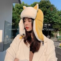 Women Warm Earmuffs Thicken Ear-flapped Hat Winter Cashmere Plush Cotton Hat Cat Ears Cap 2021 Winter Russian Bomber Hat