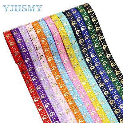 3/8 inch Grosgrain Ribbon Gold Foil Moon and Stars Printed are for Hair Bows Crafts Gifts Packaging DIY Handmade Materials Gift Wrapping  Bags