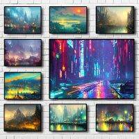 Neon Cyberpunk Future City Night Street Dream ผ้าใบ Art Home Wall ตกแต่งโปสเตอร์ Aesthetics Design ภูมิทัศน์ Living Picture New