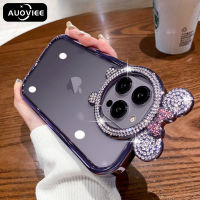 AUOVIEE เคสหูรูปหมีประดับเพชรสำหรับผู้หญิง,เคสสำหรับ iPhone 14 Pro Max 14 Plus เคส TPU นิ่มใสแวววาวสำหรับ iPhone 12 13 Pro Max iPhone 11