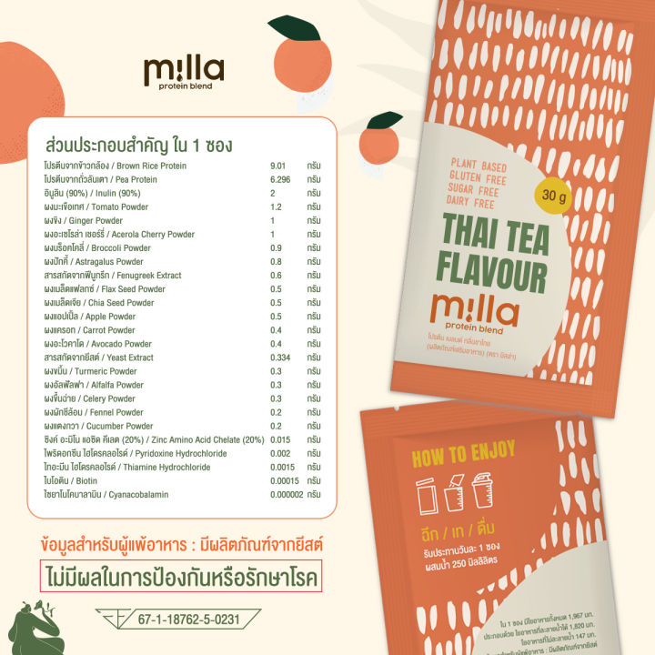 รสใหม่-มิลล่า-ชาไทย-milla-protein-blend-thai-tea-มิลล่า-กล่องละ-10-ซอง-โปรตีนแม่หลังคลอด-เพิ่มน้ำนม-คุมหิว-ฟื้นฟูแม่