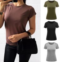 COD tjjs079 Wales Solid Color Round Neck Short Sleeve Womens Summer Casual Basic T-Shirt Top