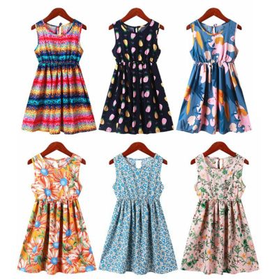〖jeansame dress〗2022ใหม่เด็กชุดฤดูร้อนสำหรับสาวดอกไม้พิมพ์โบฮีเมียชุดแขนกุดเจ้าหญิงพรรคเดรสเสื้อผ้า3 6 8 10 12ปี