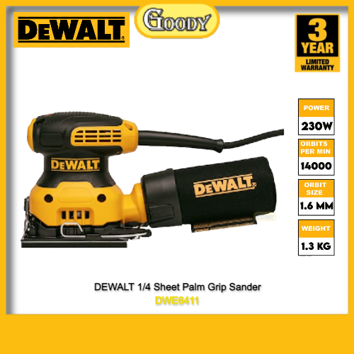 DEWALT DWE6411 1/4 Sheet Palm Grip Sander Lazada