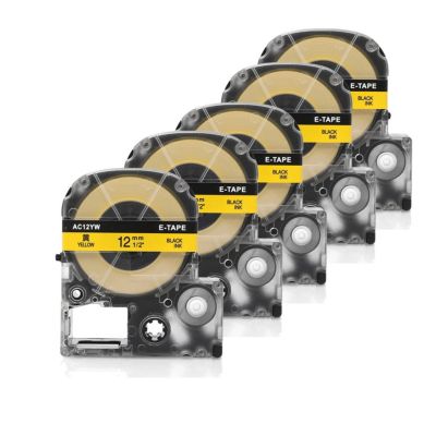 5pcs 12mm SC12YW compatible  Epson label tapes black on yellow
