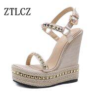 DiJiGirls New 15 cm Wedges Heels Women Platform Sandals Street Beat Punk Stud Sandals Woman Weave Summer Shoes Female High Heels