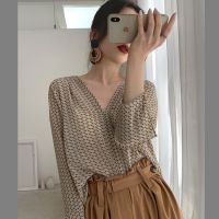 【CW】 Blouses V neck Printing Sleeve Loose Shirts Protection Office Lazy Blusas Female