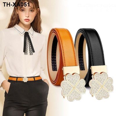 womens simple trendy trouser belt new automatic buckle four-leaf clover leather fashion decoration jeans