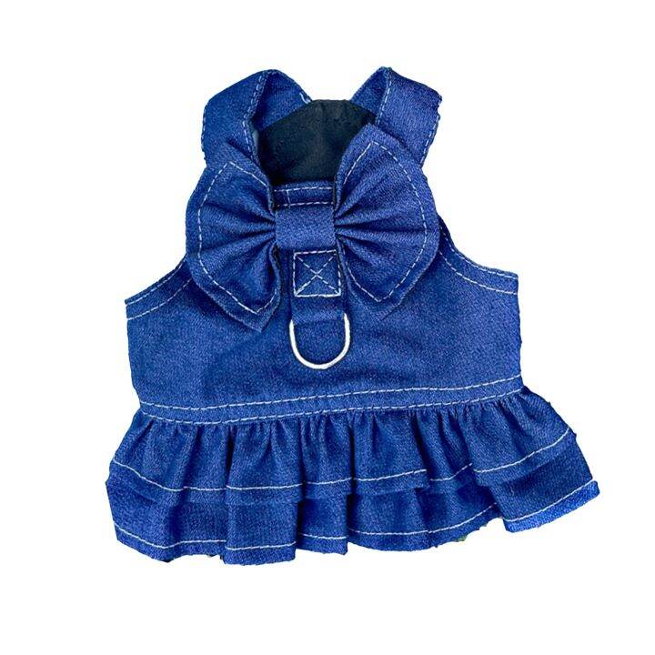 Pet Skirt Bowknot Tie Traction Ring Denim Style Summer Small Dog Princess Cosplay Costume for
