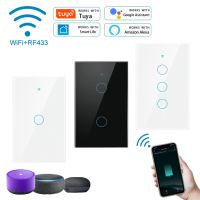 Tuya WiFi US Smart Light Switch 120 Type Wall Touch Panel Without Neutral Single Fire Work with Alexa Home 123 Gang