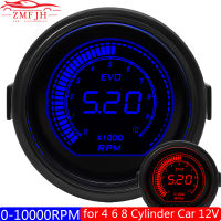 เลนส์รมควัน Auto Car Gauge 2 "52Mm Tachometer 0-10000RPM Tacho Gauge สีแดงและสีฟ้า Dual LED Backlight สำหรับ4 6 8กระบอกรถ12V