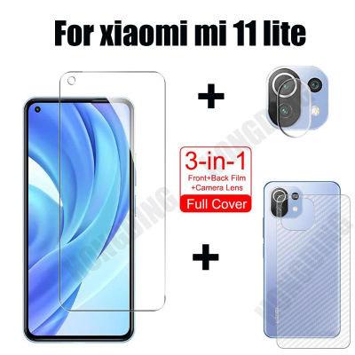 (3 In 1) กระจกนิรภัยสำหรับ Xiaomi Mi 11 Lite/ Mi 11 Lite 5G NE/ MI 11T Pro/mi 11ฟิล์มป้องกันฟิล์มกระจกนิรภัย + คาร์บอนไฟเบอร์ด้านหลัง + เลนส์กล้องสำหรับ MI 11 Lite กระจกนิรภัยฟิล์มนิรภัยป้องกันแสงสีฟ้า