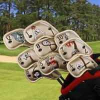 9pcs Golf Iron Head Cover Skull Embroidered Golf Head Covers Golf Accessories Golf Club Head Cover PU Leather Driver Headcover