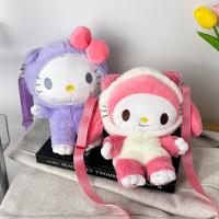 Cartoon Sanrio Hello Kitty Plush Doll Messenger Bags Cute Girl Heart Shoulder Bag My Melody Keys Coin Purse Girl Birthday Gift