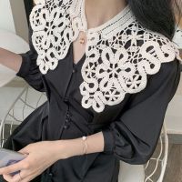 Korean Hollow Out Knit Fake Collar Shawl Faux Pearl Button คร่อม