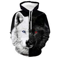 Personality Wolf Animal 3D Graphic Print Mens Boys Hoodies Hooded Long Sleeve Sweatshirt Clothing Oversized Pullover Tops