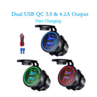 【เรือจากประเทศไทย】หัวชาร์จในรถ ที่ชาตในรถยนต์ 4.2A ที่ชาตโทรศัพท์ในรถ QC3.0ที่ชาร์จแบตรถ Quick Charge 3.0 Dual USB Car Charger Socket Waterproof Fast Charger